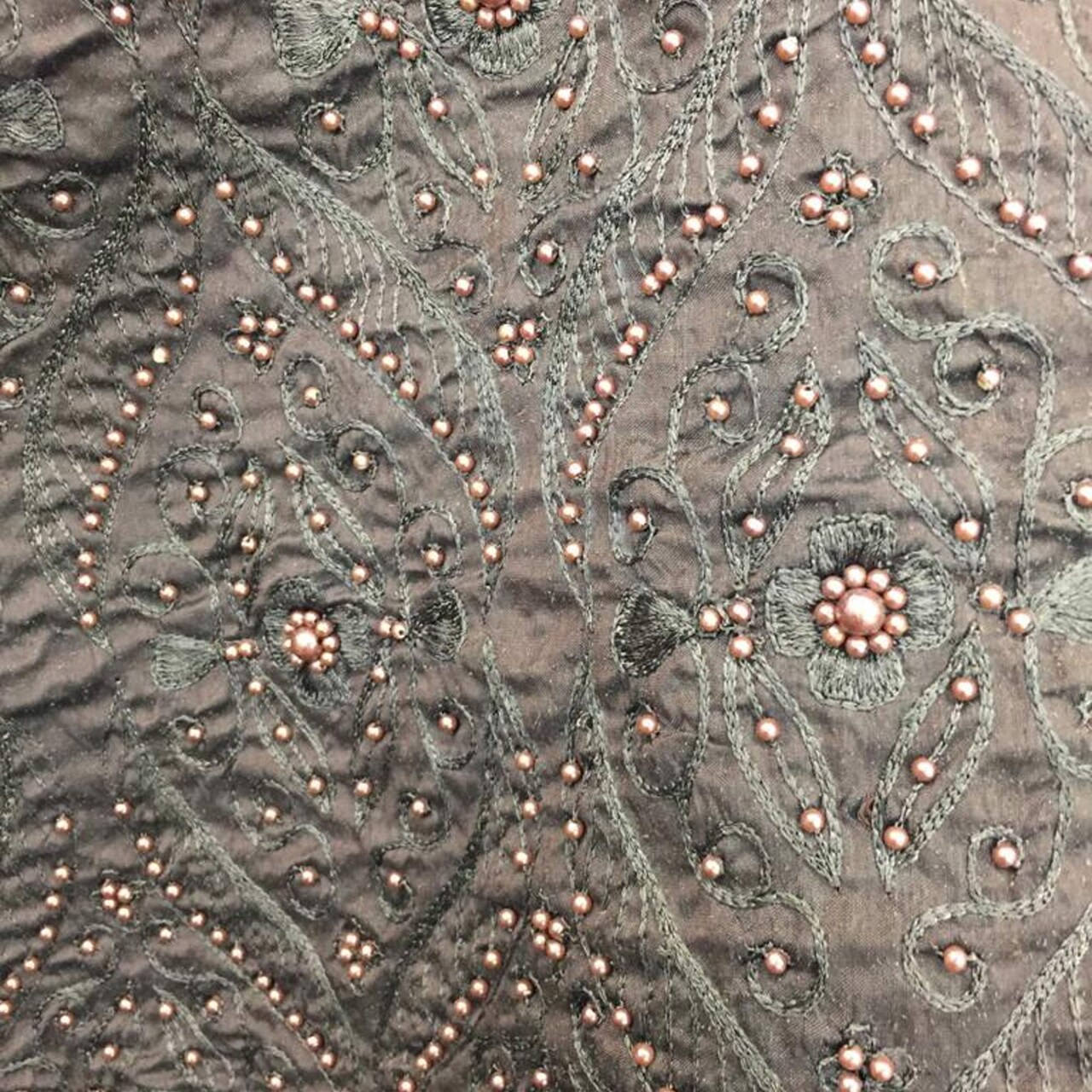 1 Yard Silk Embroidery with Pearls Fabric for Dresses and Couture 45 Inches Wide